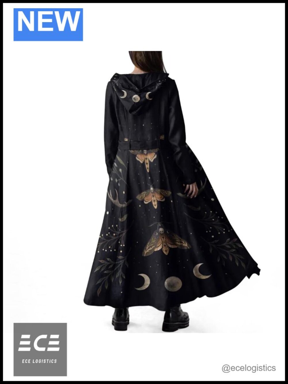 Fleece Trench Coat Gothic Maxi Hooded Belted Winter Overcoat